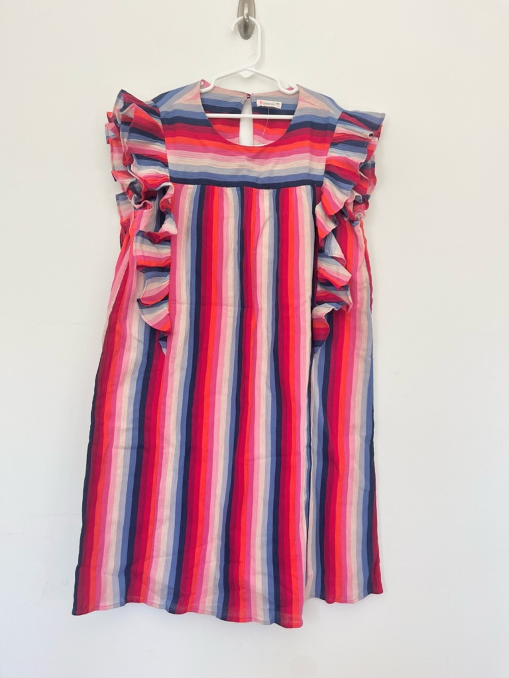 NWT J. Crew Crewcuts Girls' Multi-Stripe Ruffle Sleeve Dress Pink Navy 14 Boho